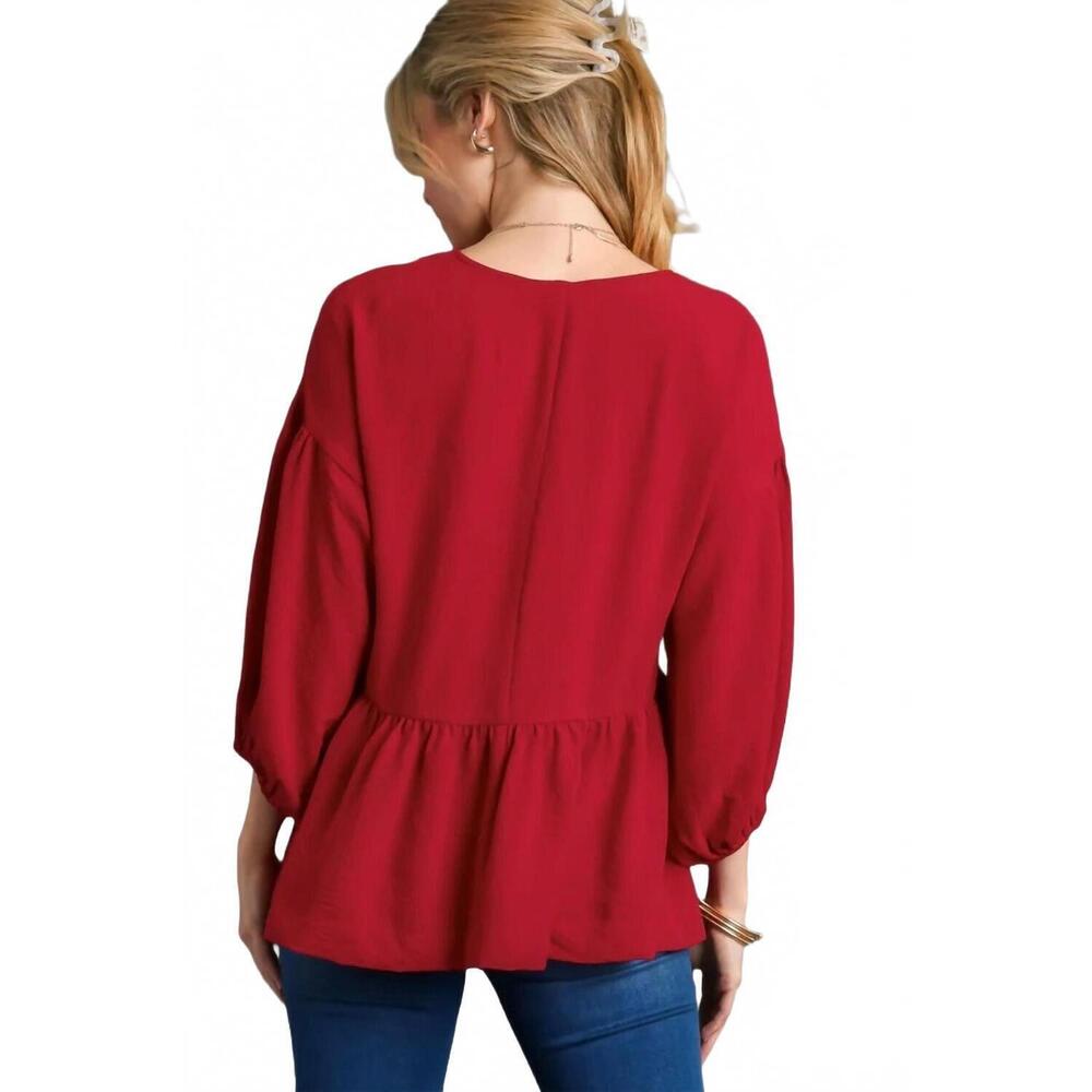 NEW UMGEE v-neck babydoll top in red - Picture 3 of 7